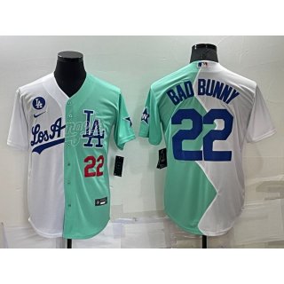 Men's Los Angeles Dodgers #22 Bad Bunny 2022 All-Star White/Green Cool Base Stitched Baseball Jersey