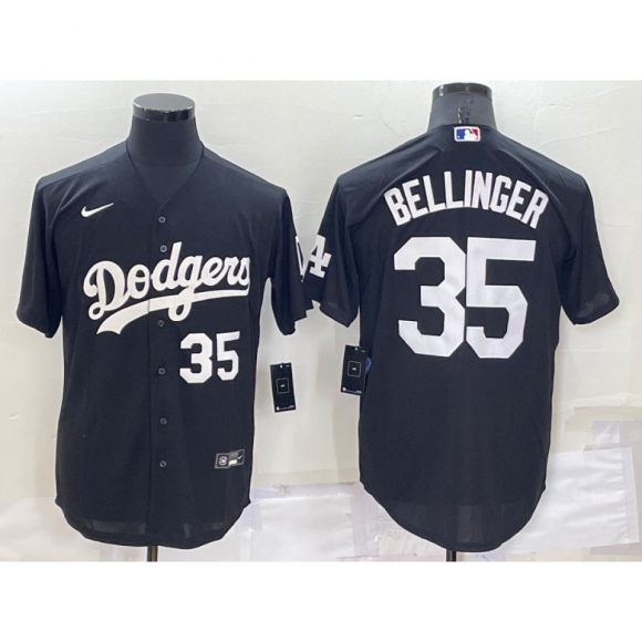 Men's Los Angeles Dodgers #35 Cody Bellinger Black Cool Base Stitched Jersey