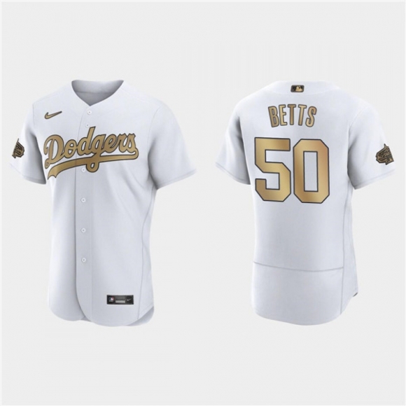 Men's Los Angeles Dodgers #50 Mookie Betts 2022 All-Star White Flex Base Stitched Baseball Jersey