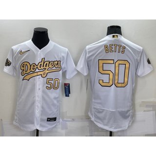 Men's Los Angeles Dodgers #50 Mookie Betts 2022 All-Star White Flex Base Stitched Baseball Jersey