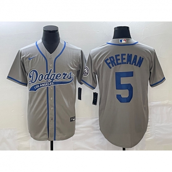 Men's Los Angeles Dodgers #5 Freddie Freeman Gray Cool Base Stitched Baseball Jersey