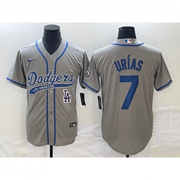 Men's Los Angeles Dodgers #7 Julio Urias Gray With Patch Cool Base Stitched Baseball Jersey