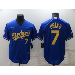 Men's Los Angeles Dodgers #7 Julio Urias Royal Gold Cool Base Stitched Baseball Jersey
