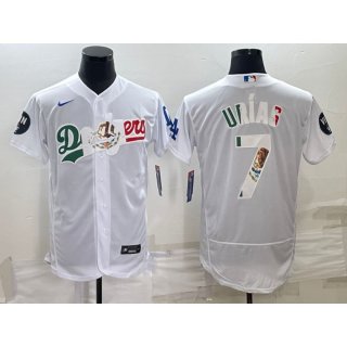 Men's Los Angeles Dodgers #7 Julio Urias White With Vin Scully Patch Flex Base Stitched Baseball Jersey