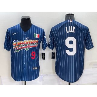 Men's Los Angeles Dodgers #9 Gavin Lux Navy Mexico Rainbow Cool Base Stitched Baseball Jersey