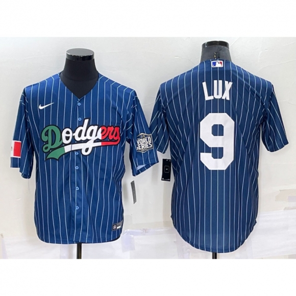 Men's Los Angeles Dodgers #9 Gavin Lux Navy Mexico World Series Cool Base Stitched Baseball Jersey