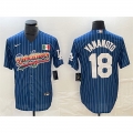 Men's Los Angeles Dodgers #18 Yoshinobu Yamamoto Navy Cool Base With Patch Stitched Baseball Jersey