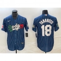 Men's Los Angeles Dodgers #18 Yoshinobu Yamamoto Navy Cool Base With Patch Stitched Baseball Jersey