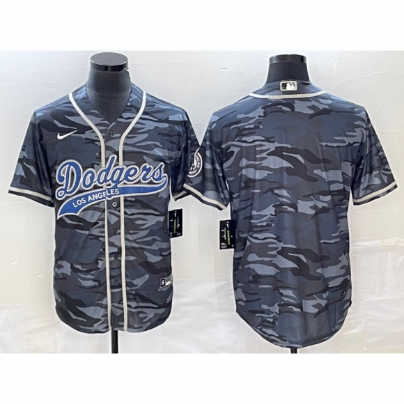 Men's Los Angeles Dodgers Blank Gray Camo Cool Base With Patch Stitched Baseball Jersey
