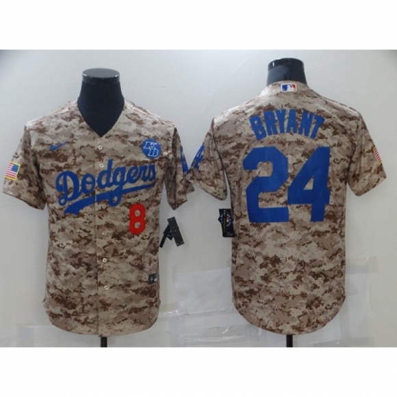 Men's Los Angeles Dodgers Front #8 Back #24 Kobe Bryant With KB Patch 2021 Camo Cool Base Stitched Baseball Jersey