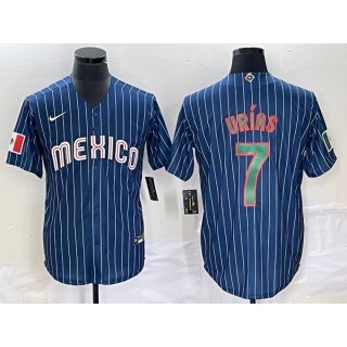 Men's Mexico Baseball #7 Julio Urias 2023 Navy World Baseball Classic Stitched Jersey