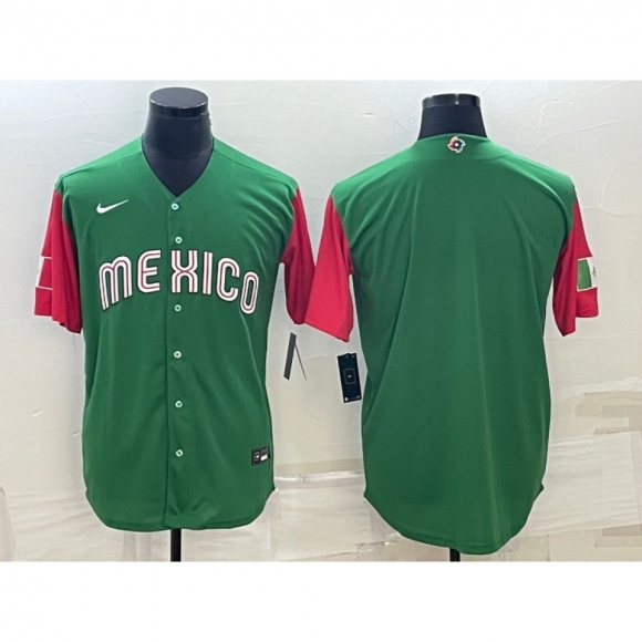Men's Mexico Baseball Blank 2023 Green World Baseball With Patch Classic Stitched Jersey