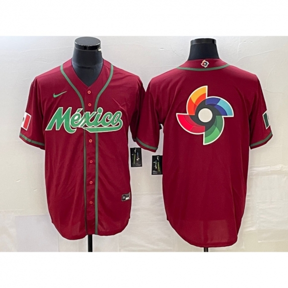Men's Mexico Baseball Red 2023 World Baseball Classic Team Big Logo Stitched Jersey