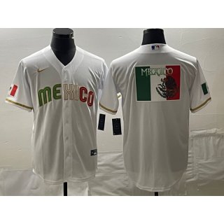 Men's Mexico Baseball White 2023 World Baseball Classic Team Big Logo Stitched Jersey