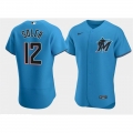 Men's Miami Marlins #12 Jorge Soler Blue Flex Base Stitched Jersey