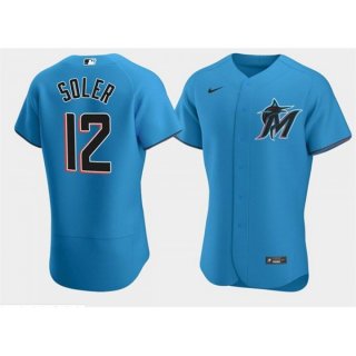 Men's Miami Marlins #12 Jorge Soler Blue Flex Base Stitched Jersey