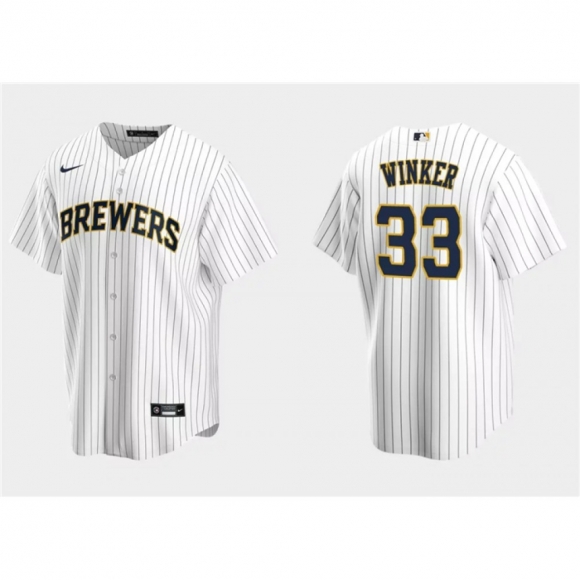 Men's Milwaukee Brewers #33 Jesse Winker White Cool Base Stitched Jersey