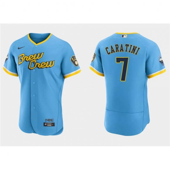 Men's Milwaukee Brewers #7 Victor Caratini Powder Blue 2022 City Connect Flex Base Stitched MLB Jersey