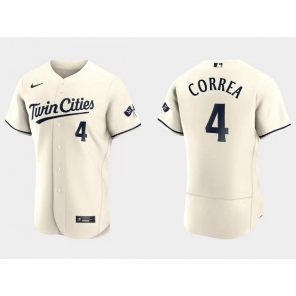 Men's Minnesota Twins #4 Carlos Correa Cream Flex Base Stitched Baseball Jersey