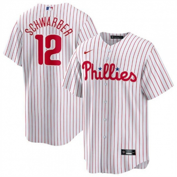 Men's Philadelphia Phillies #12 Kyle Schwarber White Cool Base Stitched Jersey