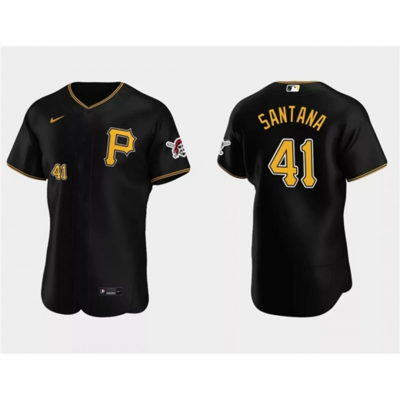 Men's Pittsburgh Pirates #41 Carlos Santana Black Flex Base Stitched Baseball Jersey