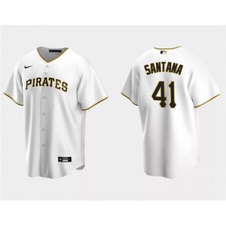 Men's Pittsburgh Pirates #41 Carlos Santana White Cool Base Stitched Baseball Jersey