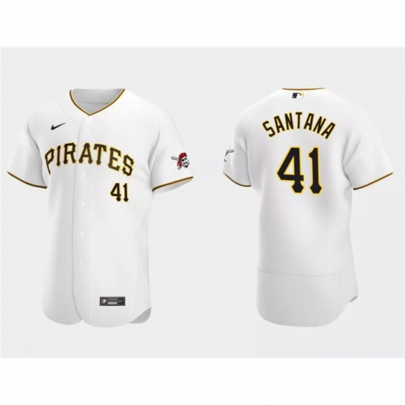 Men's Pittsburgh Pirates #41 Carlos Santana White Flex Base Stitched Baseball Jersey