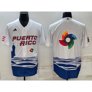 Men's Puerto Rico Baseball 2023 White World Baseball Big Logo Classic Stitched Jersey