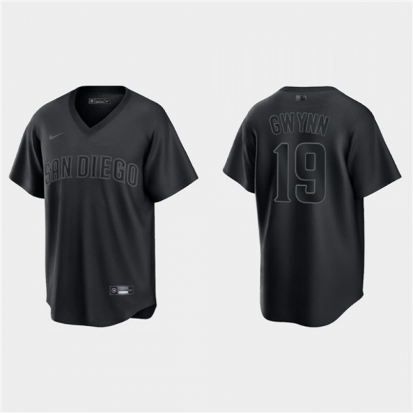 Men's San Diego Padres #19 Tony Gwynn Black Pitch Black Fashion Replica Stitched Jersey