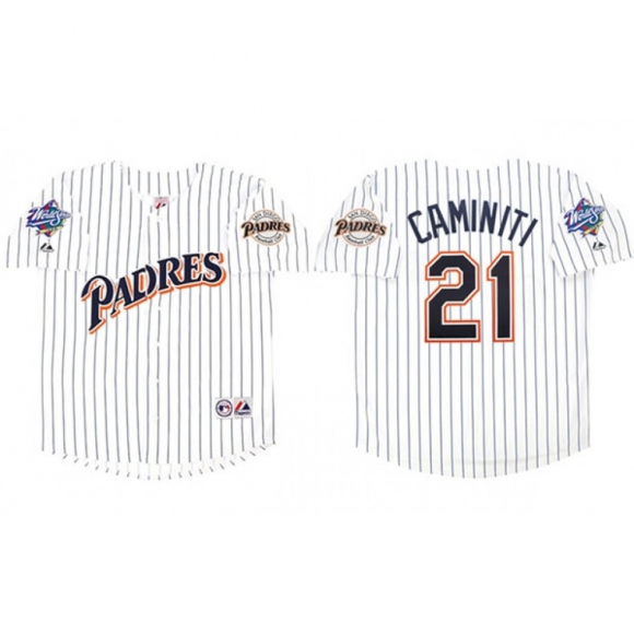 Men's San Diego Padres #21 Ken Caminiti White 1998 World Series Cool Base Stitched Jersey