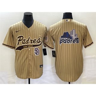 Men's San Diego Padres Tan Big Logo in Back Cool Base Stitched Baseball Jersey