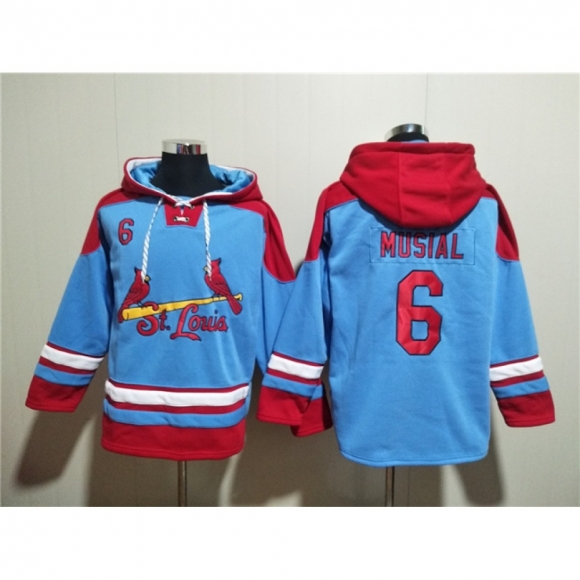Men's St.Louis Cardinals #6 Stan Musial Blue Ageless Must-Have Lace-Up Pullover Hoodie