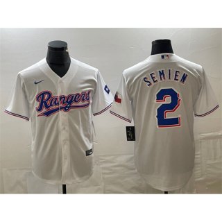 Men's Texas Rangers #2 Marcus Semien White With Patch Cool Base Stitched Baseball Jersey