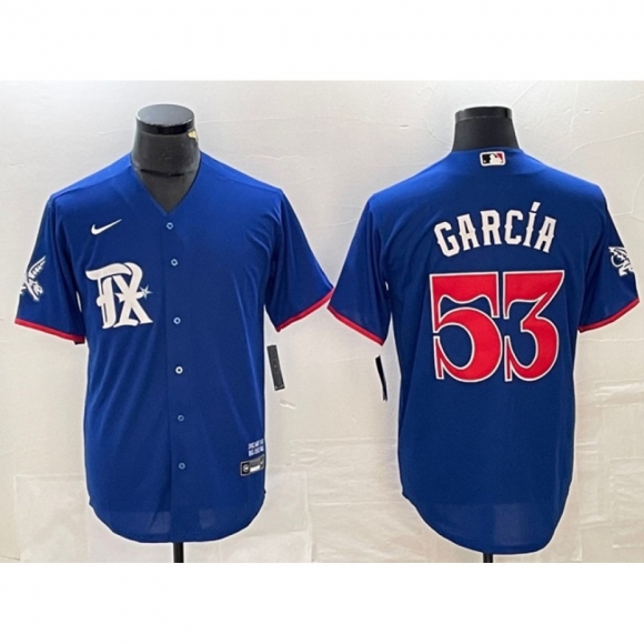 Men's Texas Rangers #53 Adolis Garcia Royal City Connect Stitched Baseball Jersey