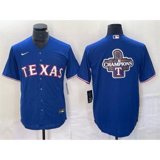 Men's Texas Rangers Royal 2023 World Series Champions Big Logo Cool Base Stitched Baseball Jersey