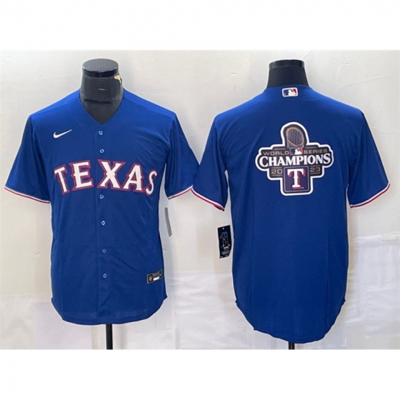 Men's Texas Rangers Royal 2023 World Series Champions Big Logo Cool Base Stitched Baseball Jersey