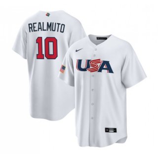 Men's USA Baseball #10 J.T. Realmuto 2023 White World Baseball Classic Stitched Jersey