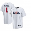 Men's USA Baseball #1 Jeff McNeil 2023 White World Baseball Classic Stitched Jersey