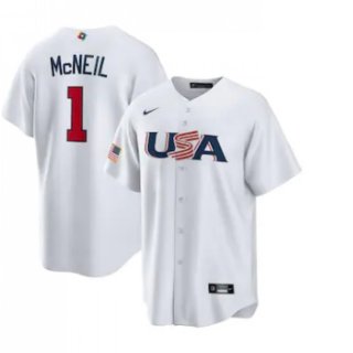 Men's USA Baseball #1 Jeff McNeil 2023 White World Baseball Classic Stitched Jersey