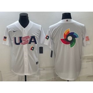 Men's USA Baseball 2023 White World Baseball Big Logo With Patch Classic Stitched Jersey