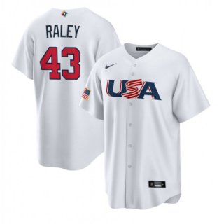 Men's USA Baseball #43 Brooks Raley 2023 White World Baseball Classic Stitched Jersey