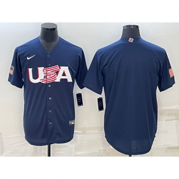 Men's USA Baseball Blank 2023 Navy World Baseball Classic Stitched Jersey