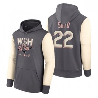 Men's Washington Nationals #22 Juan Soto 2022 Grey City Connect Cherry Blossom Print Hoodie