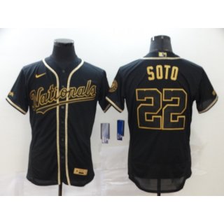 Men's Washington Nationals #22 Juan Soto Black Golden Flex Base Stitched MLB Jersey