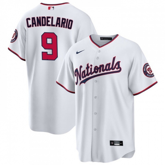 Men's Washington Nationals #9 Jeimer Candelario White Cool Base Stitched Baseball Jersey