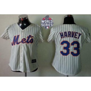 Mets #33 Matt Harvey Cream(Blue Strip) W/2015 World Series Patch Women's Fashion Stitched MLB Jersey
