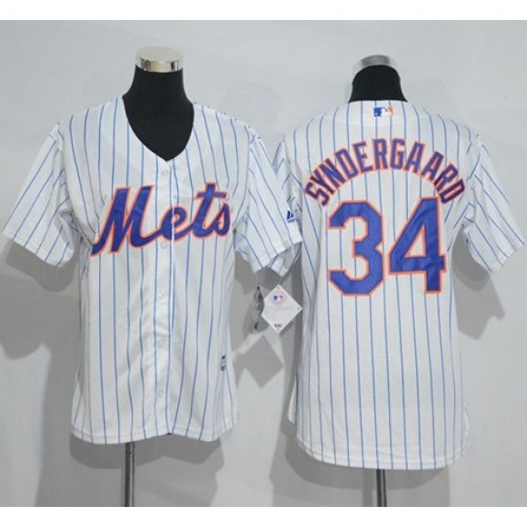 Mets #34 Noah Syndergaard White(Blue Strip) Women's Home Stitched MLB Jersey