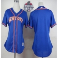 Mets Blank Blue Alternate Road W/2015 World Series Patch Women's Stitched MLB Jersey