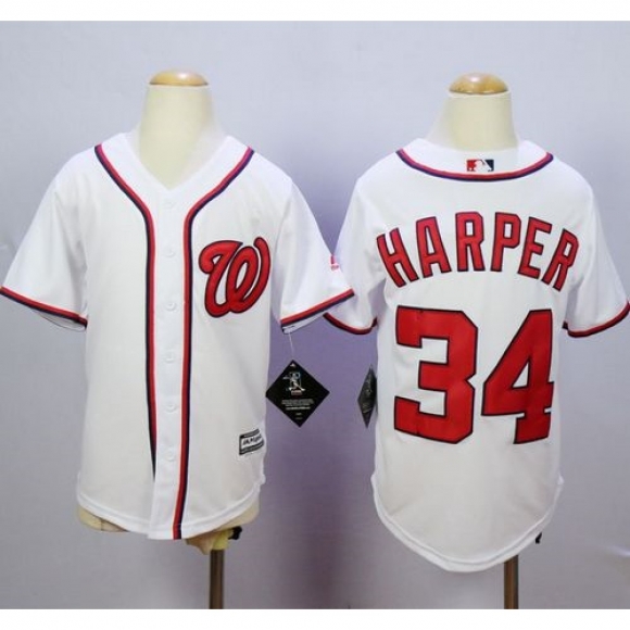 Nationals #34 Bryce Harper White Cool Base Stitched Youth MLB Jersey