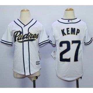 Padres #27 Matt Kemp White Home Cool Base Stitched Youth MLB Jersey
